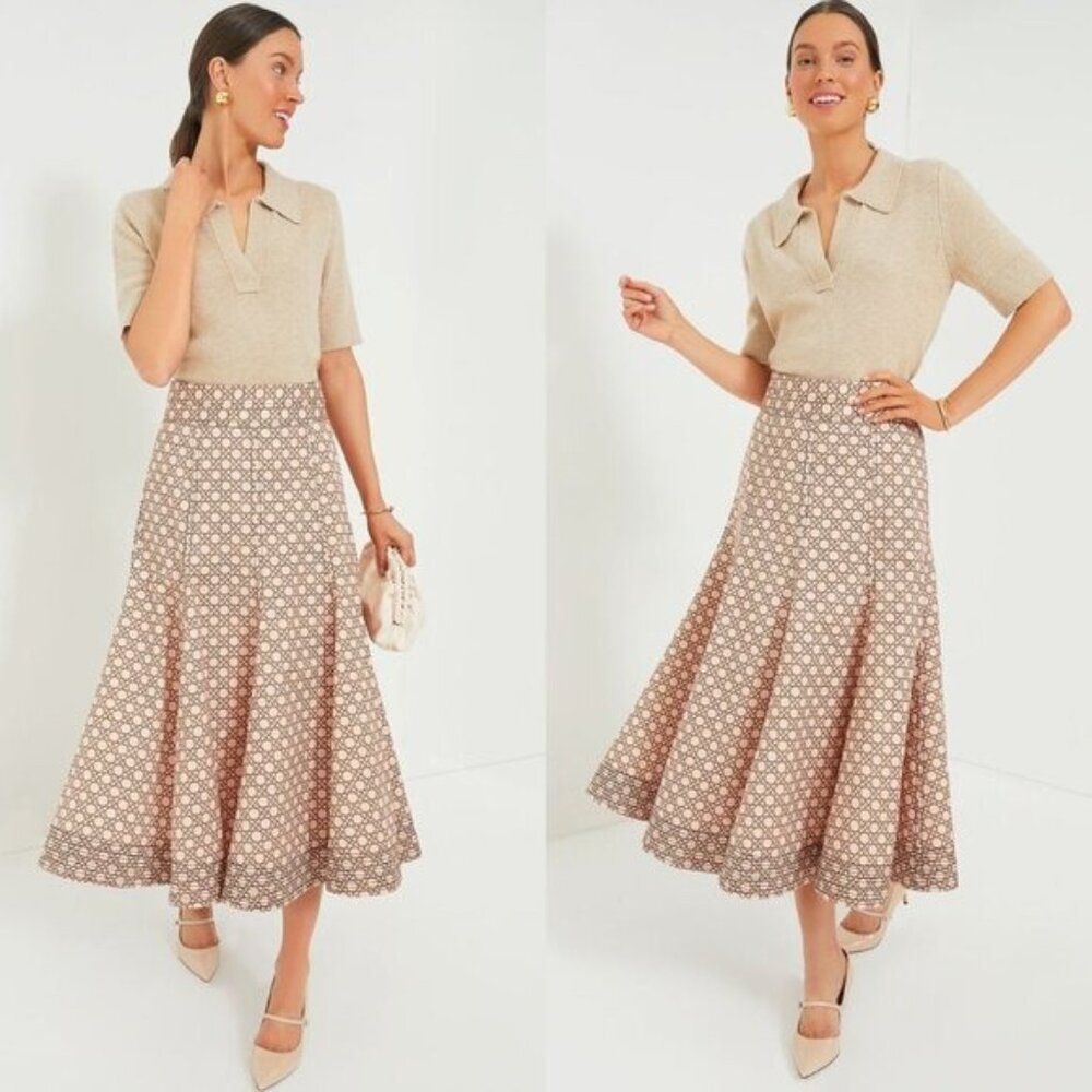 Tuckernuck NEW Petal Cane Brynn Geometric Pink Retro Pleated Midi Skirt Size 2 - Picture 2 of 12